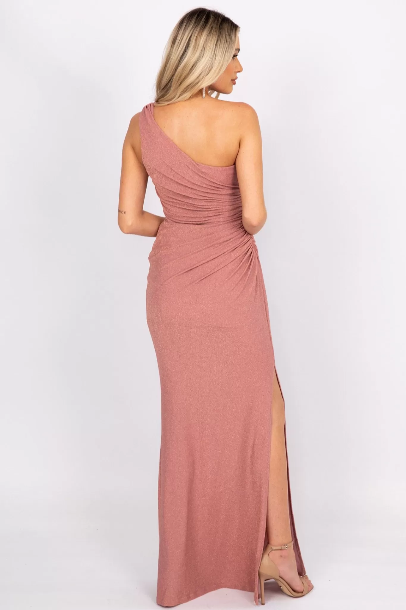 Women Hot Pink Dresses | Backless Dresses>AMALI One Shoulder Maxi Dress - Dusty Pink (L - Clearance Sale)