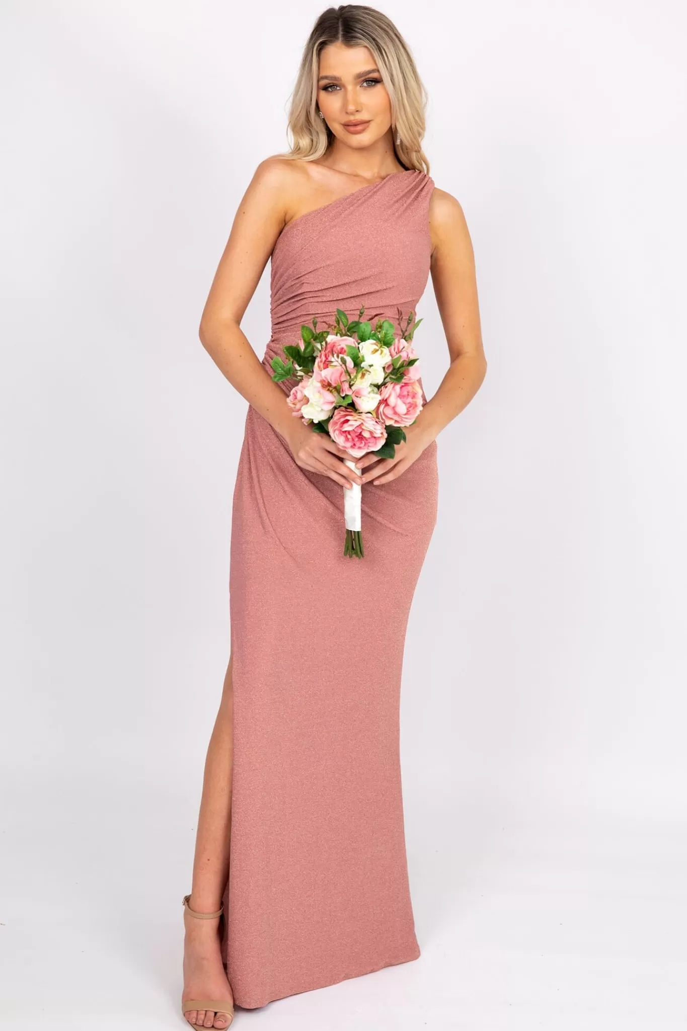 Women Hot Pink Dresses | Backless Dresses>AMALI One Shoulder Maxi Dress - Dusty Pink (L - Clearance Sale)