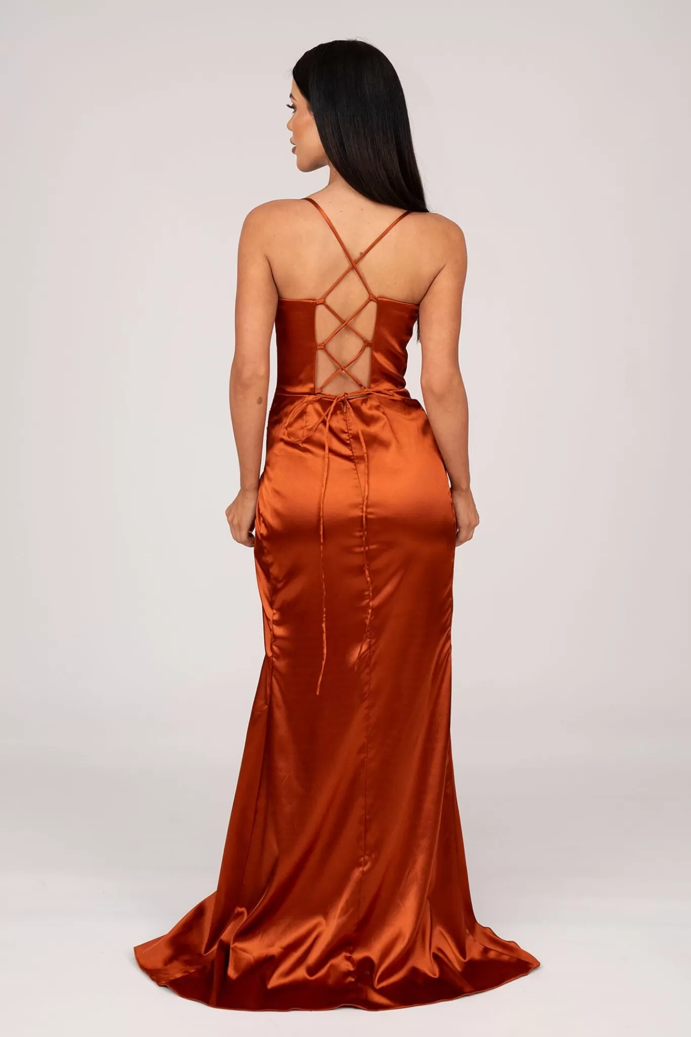 Women NBLUXE Dresses | Black Tie Dresses>AYANA Corset Satin Gown - Burnt Orange