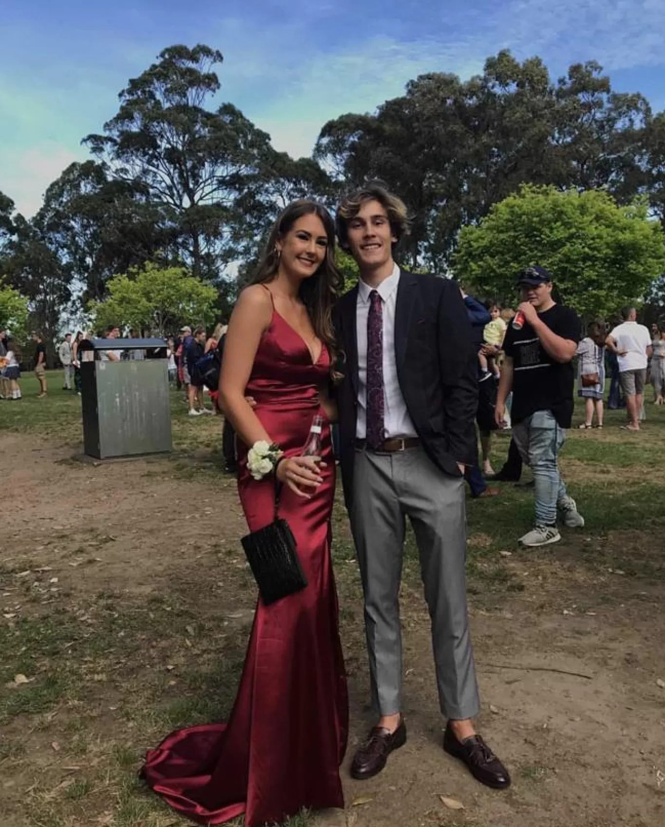 Women NBLUXE Dresses | Backless Dresses>ELECTRA Lace Up Back Front Slit Satin Gown - Deep Red