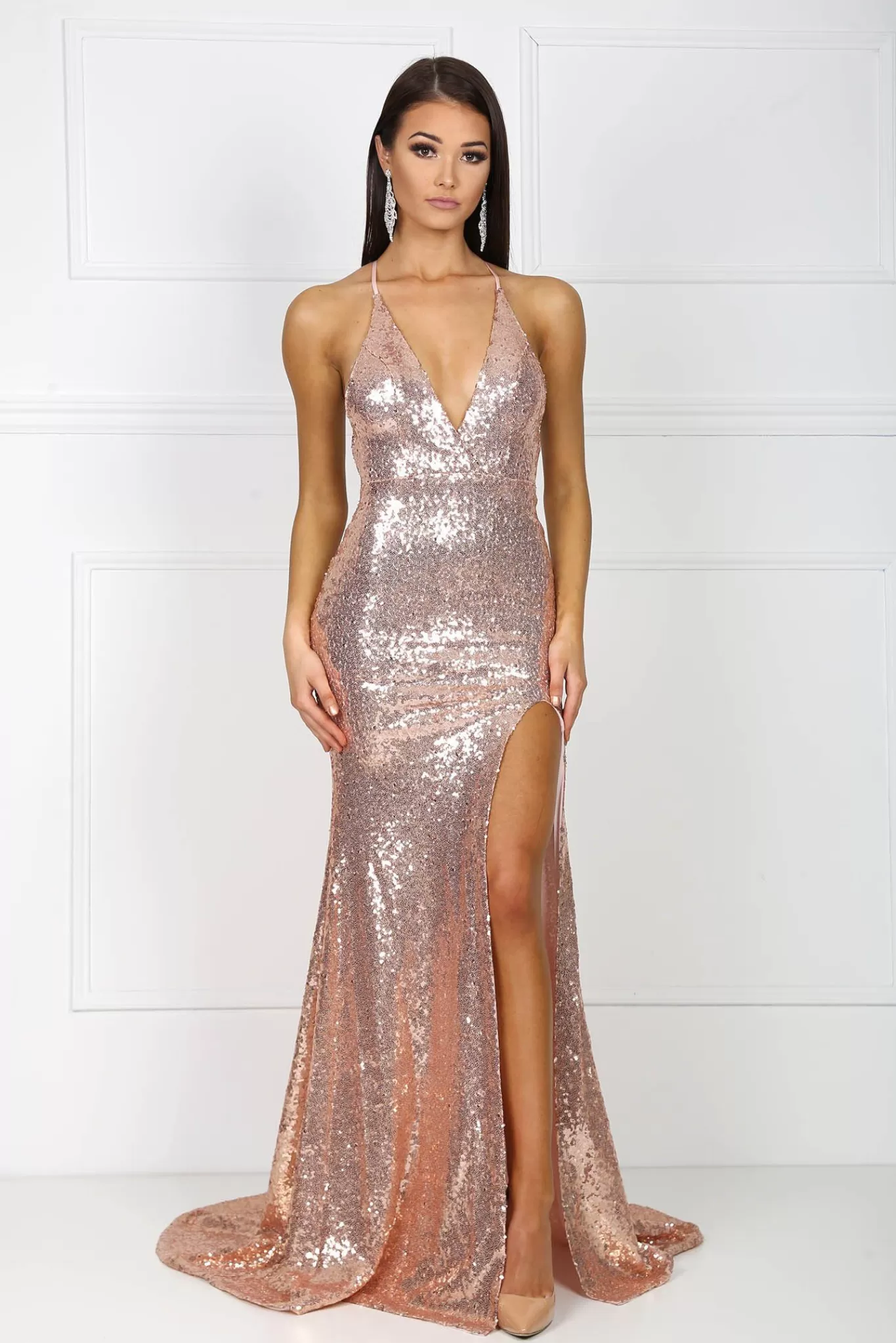 Women NBLUXE Formal Dresses | Dresses>Gemma Front Slit Sequin Gown - Multiple Colors Available