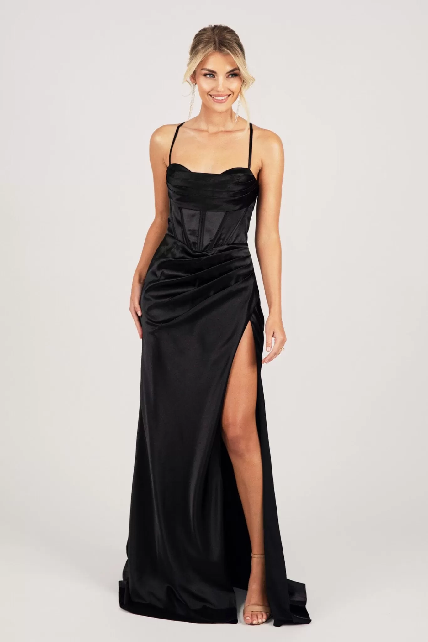 Women NBLUXE Dresses | Black Tie Dresses>SHANTE Lace Up Back Corset Gown - Black