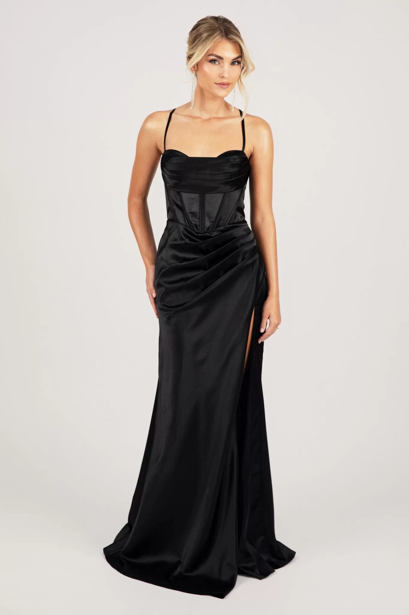 Women NBLUXE Dresses | Black Tie Dresses>SHANTE Lace Up Back Corset Gown - Black
