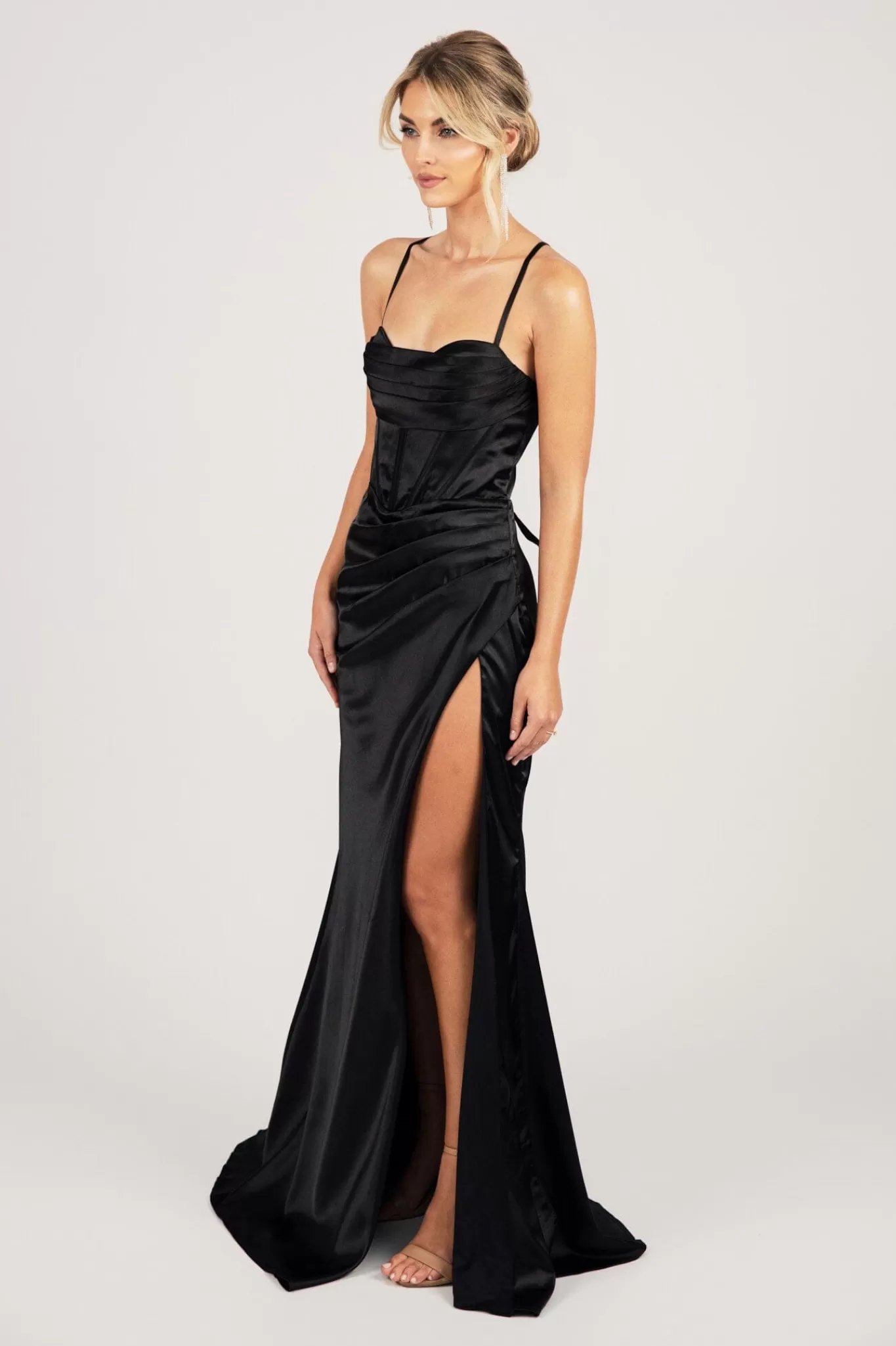 Women NBLUXE Dresses | Black Tie Dresses>SHANTE Lace Up Back Corset Gown - Black