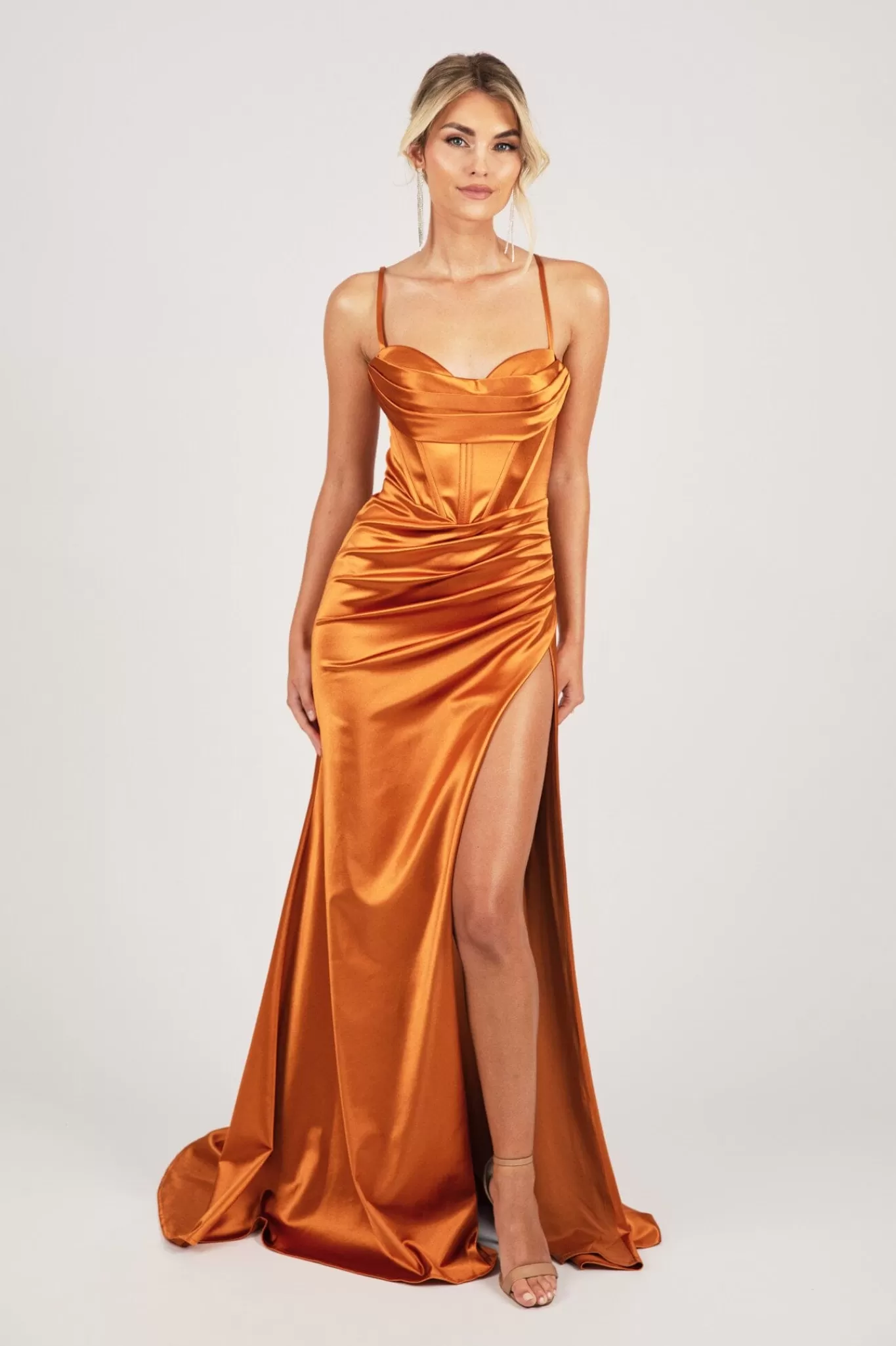 Women NBLUXE Dresses | Black Tie Dresses>SHANTE Lace Up Back Corset Gown - Burnt Orange