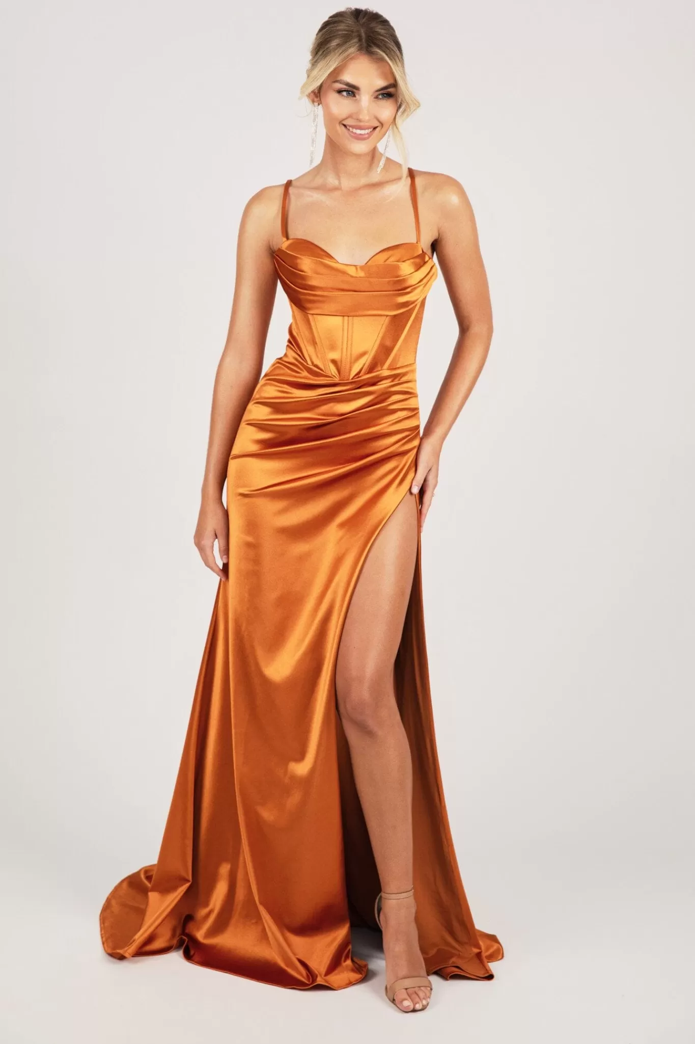 Women NBLUXE Dresses | Black Tie Dresses>SHANTE Lace Up Back Corset Gown - Burnt Orange