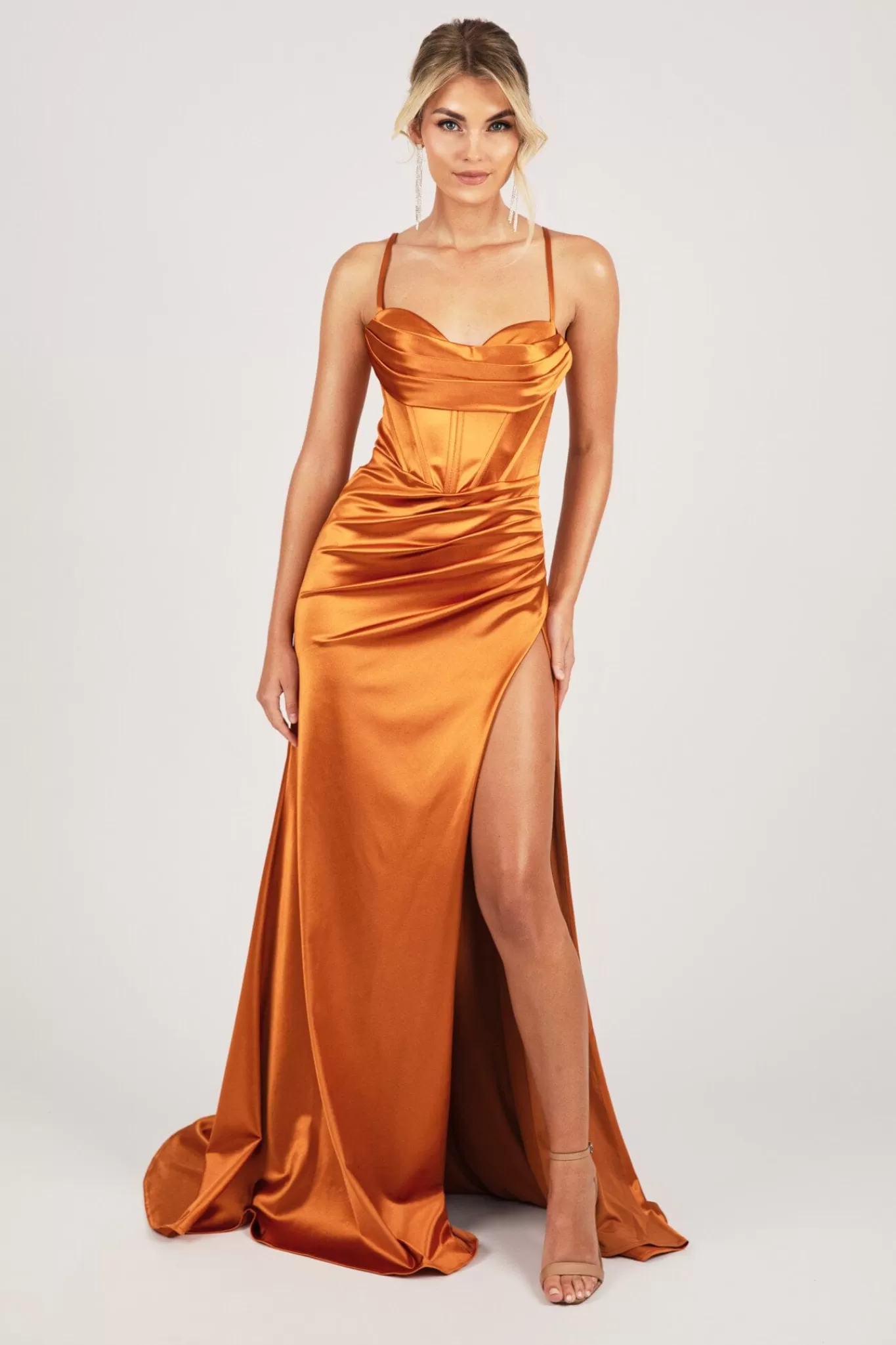 Women NBLUXE Dresses | Black Tie Dresses>SHANTE Lace Up Back Corset Gown - Burnt Orange