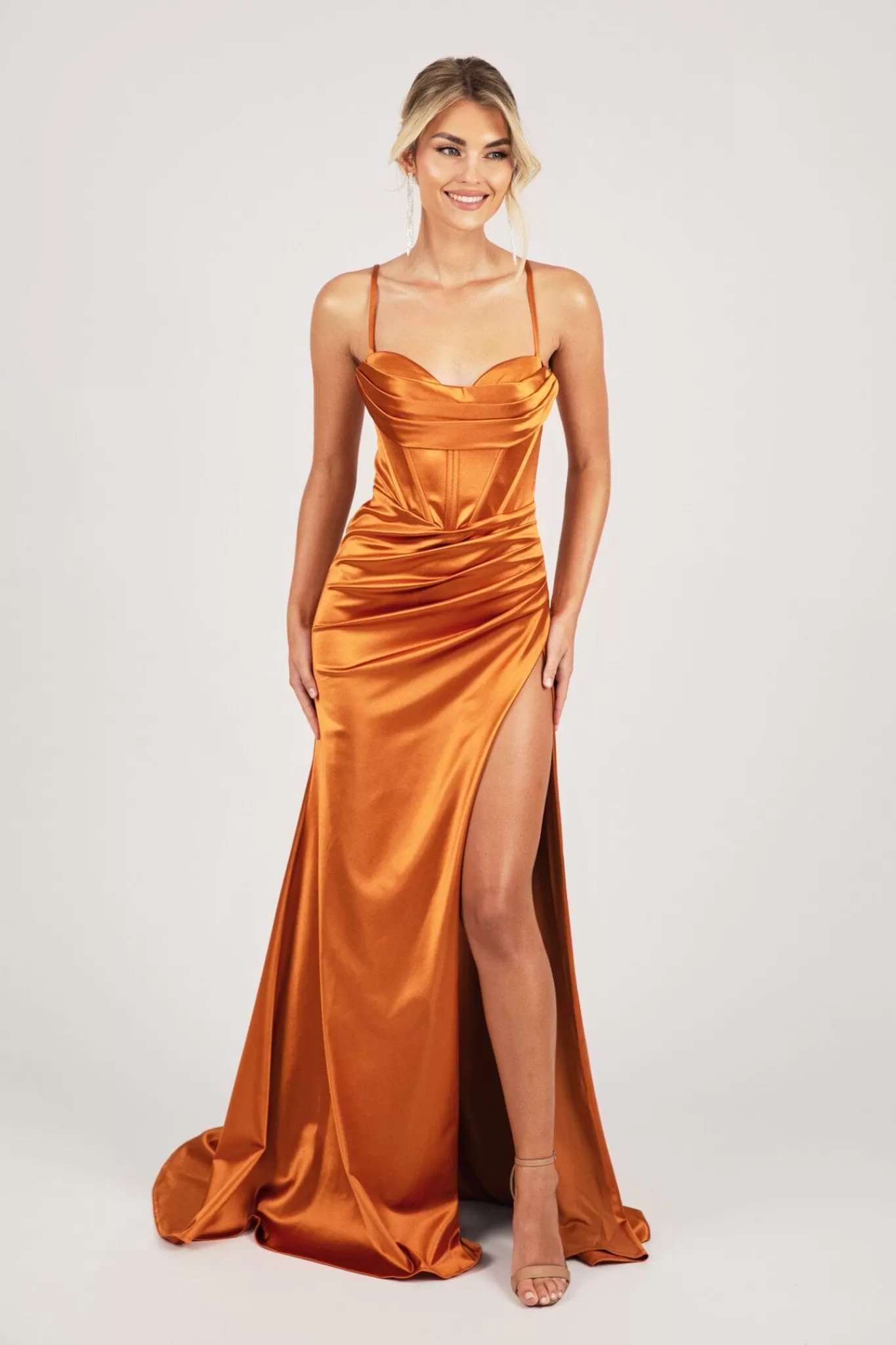 Women NBLUXE Dresses | Black Tie Dresses>SHANTE Lace Up Back Corset Gown - Burnt Orange