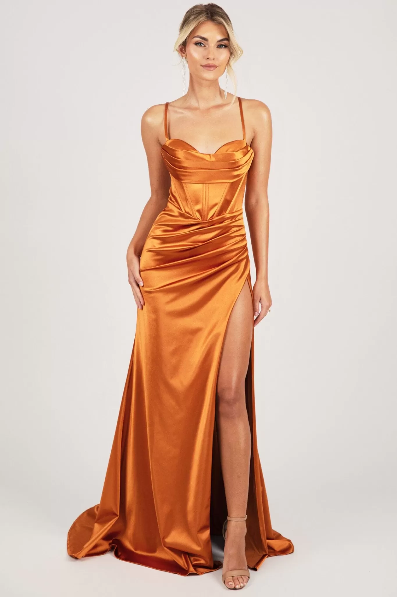 Women NBLUXE Dresses | Black Tie Dresses>SHANTE Lace Up Back Corset Gown - Burnt Orange