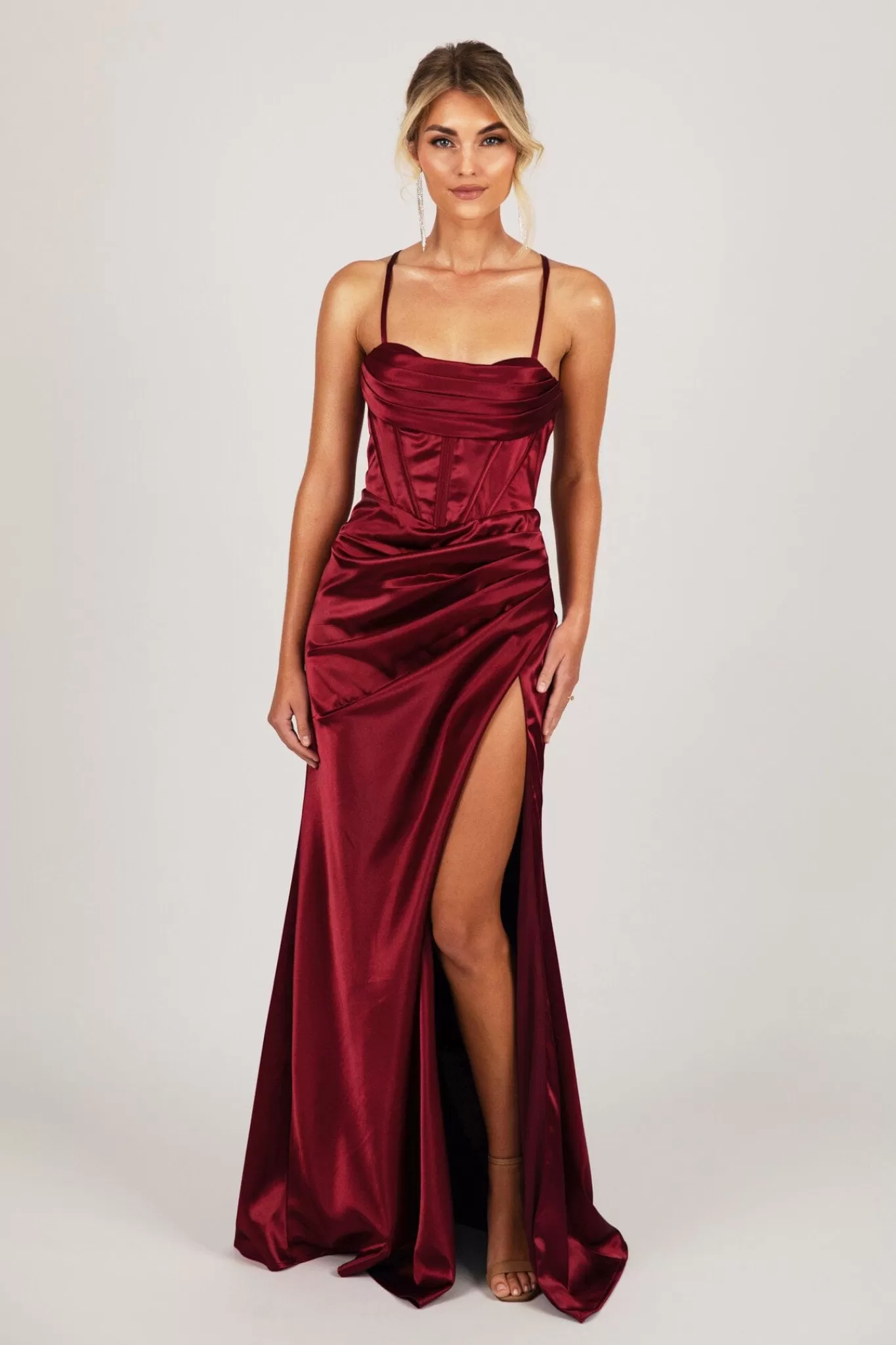 Women NBLUXE Dresses | Black Tie Dresses>SHANTE Lace Up Back Corset Gown - Deep Red