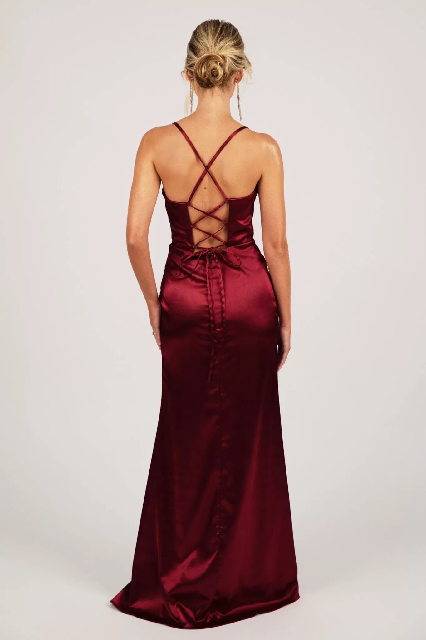Women NBLUXE Dresses | Black Tie Dresses>SHANTE Lace Up Back Corset Gown - Deep Red