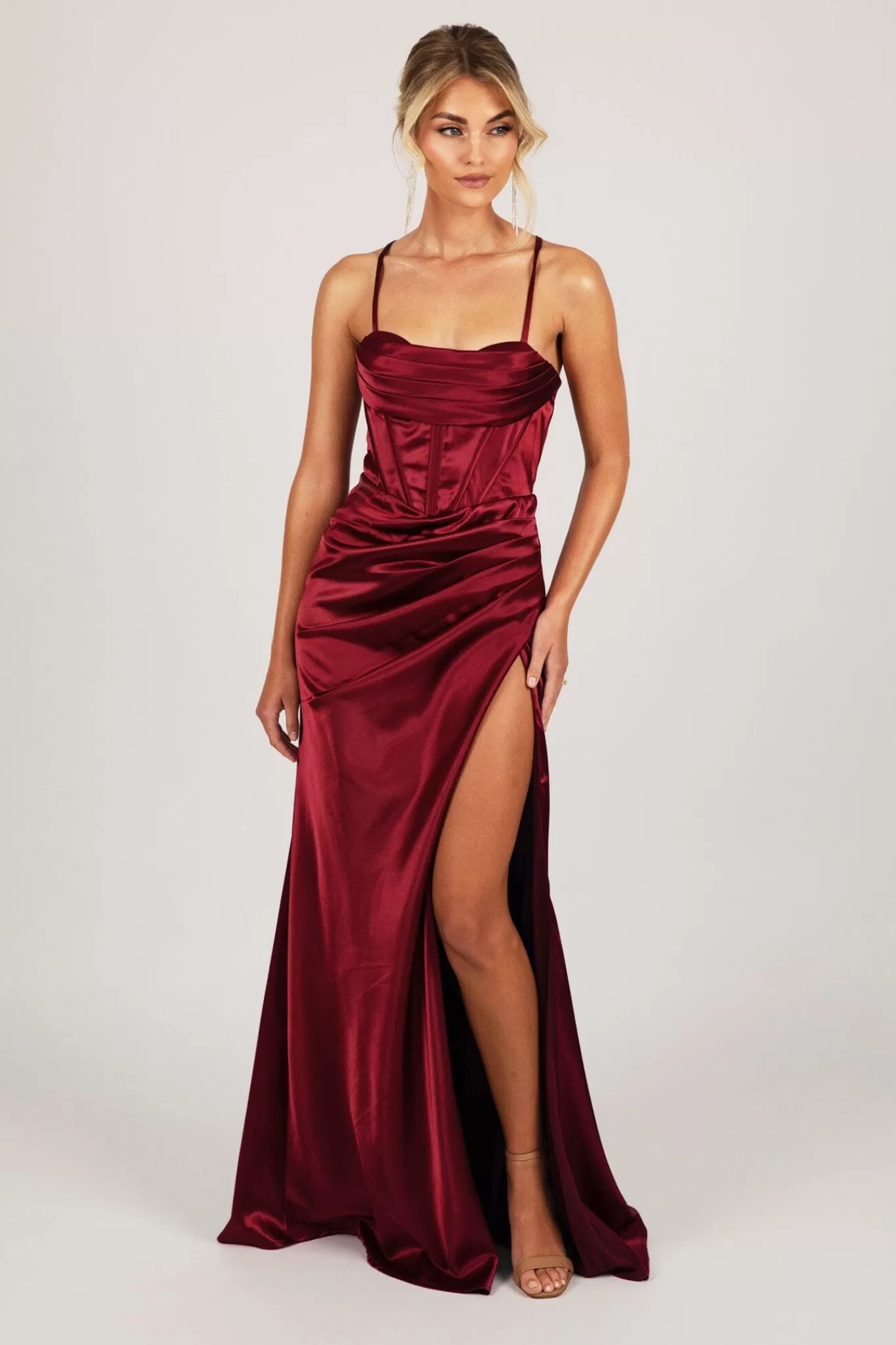 Women NBLUXE Dresses | Black Tie Dresses>SHANTE Lace Up Back Corset Gown - Deep Red