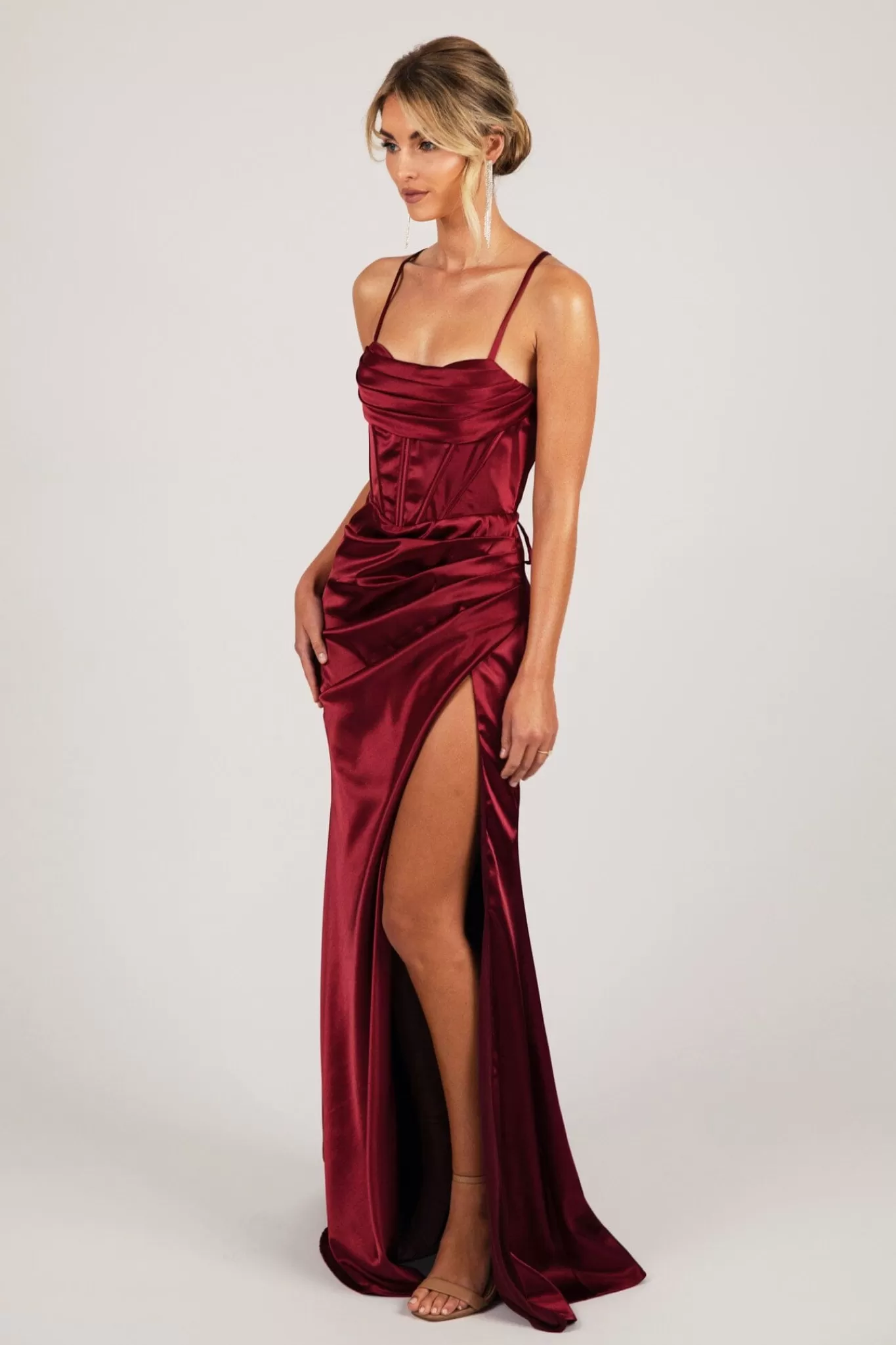 Women NBLUXE Dresses | Black Tie Dresses>SHANTE Lace Up Back Corset Gown - Deep Red