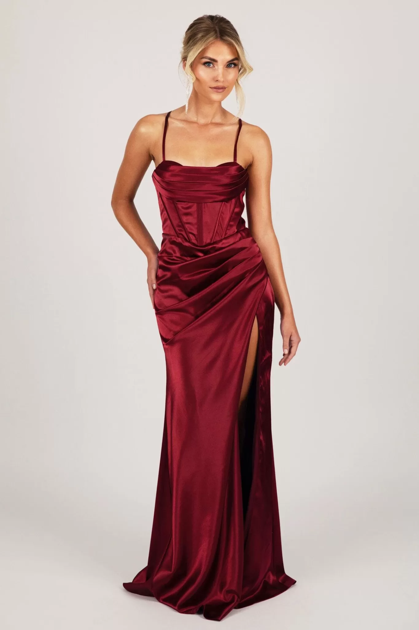 Women NBLUXE Dresses | Black Tie Dresses>SHANTE Lace Up Back Corset Gown - Deep Red