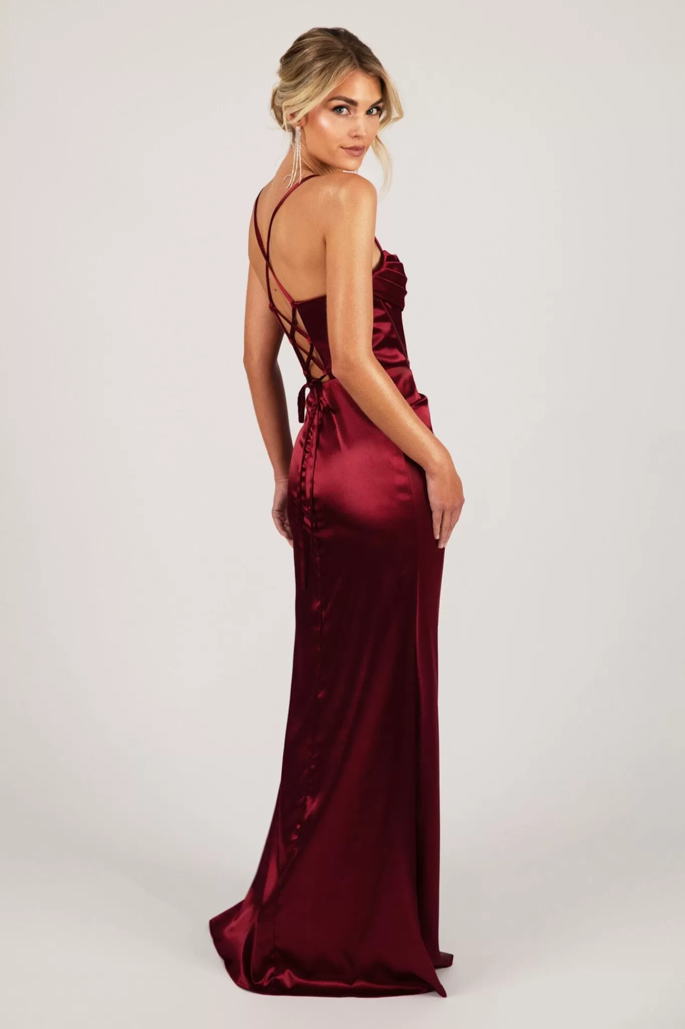 Women NBLUXE Dresses | Black Tie Dresses>SHANTE Lace Up Back Corset Gown - Deep Red