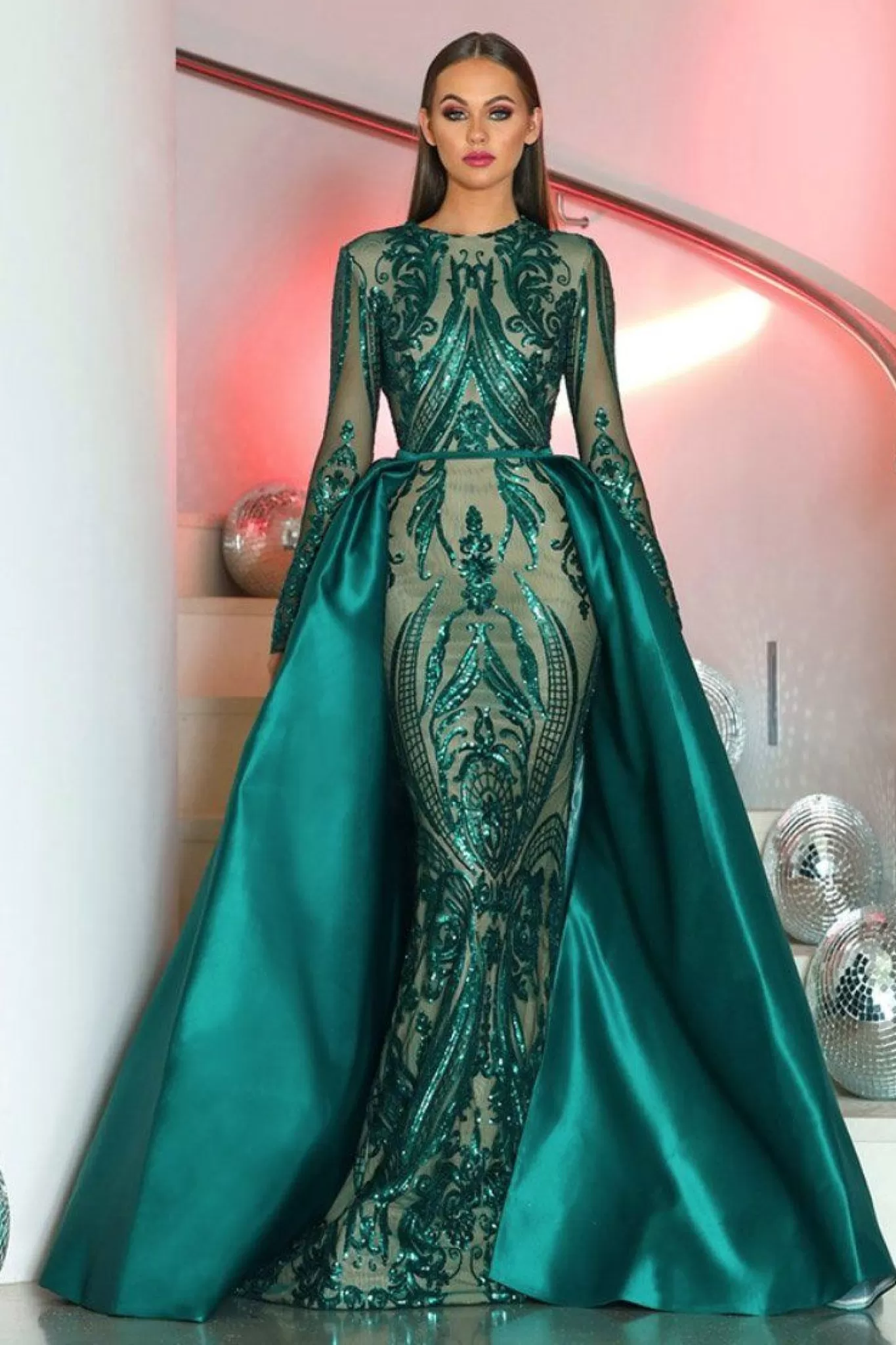 Women Portia & Scarlett Formal Dresses | Dresses>Style 1705 Long Sleeve Gown in Emerald by (Last Pieces - S & XXL)