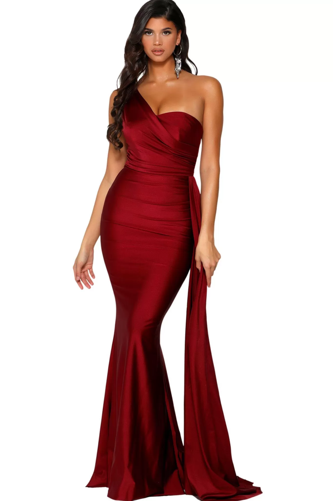 Women Portia & Scarlett Dresses | One Shoulder Dresses>Style PS6321 in Deep Red by (XXL & 3XL - Last Pieces)